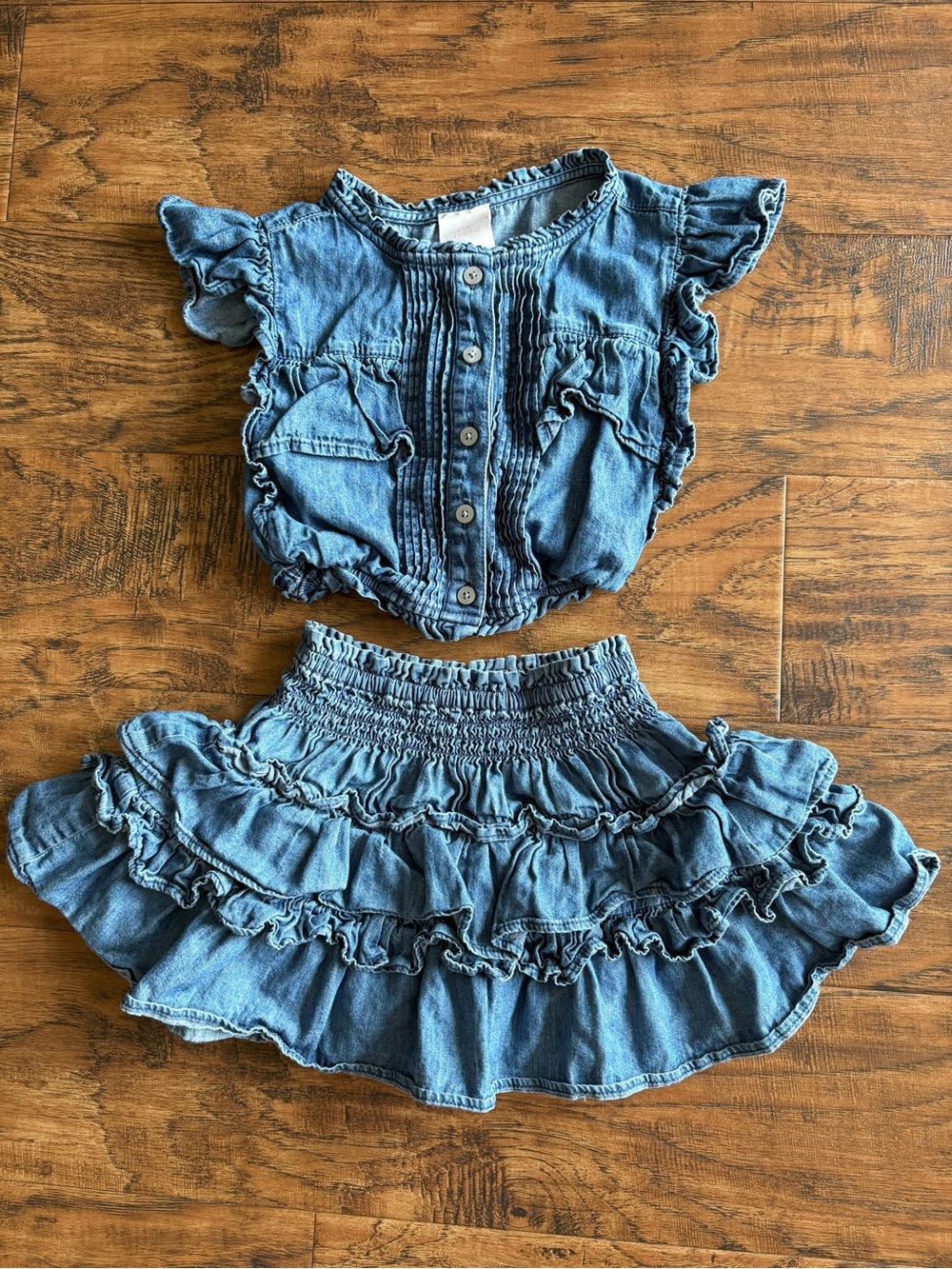 GAP + Loveshack Fancy Kids Navy Denim Ruffle Matching Set Size S/6Y